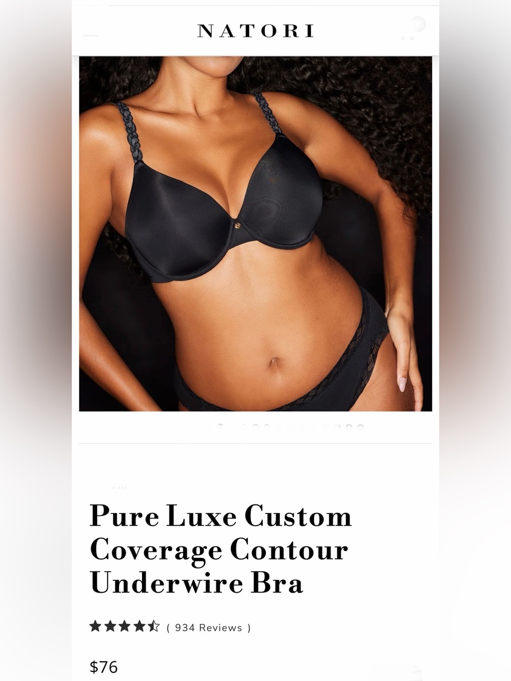 NWOT . . . Natori Pure Luxe Custom Coverage Contour Underwire Bra | Black